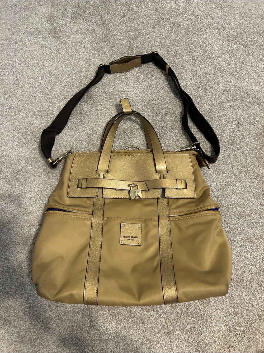 Henri Bendel Gold Nylon convertible Backpack/Shoulder bag